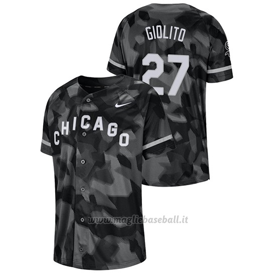 Maglia Baseball Hombre Chicago White Sox Lucas Giolito Camuffamento Autentico Collezione Nero
